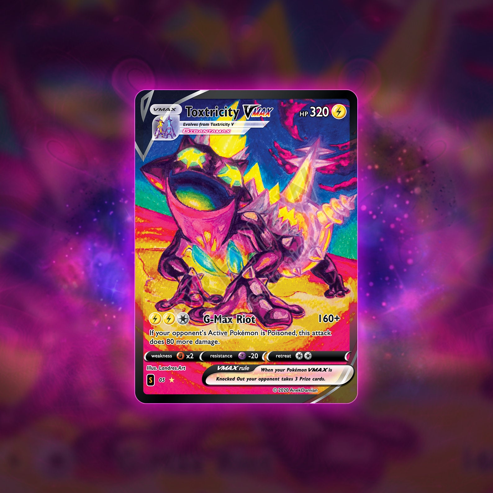 Custom Toxtricity VMax Pokemon Holographic Card Landres Art | Etsy