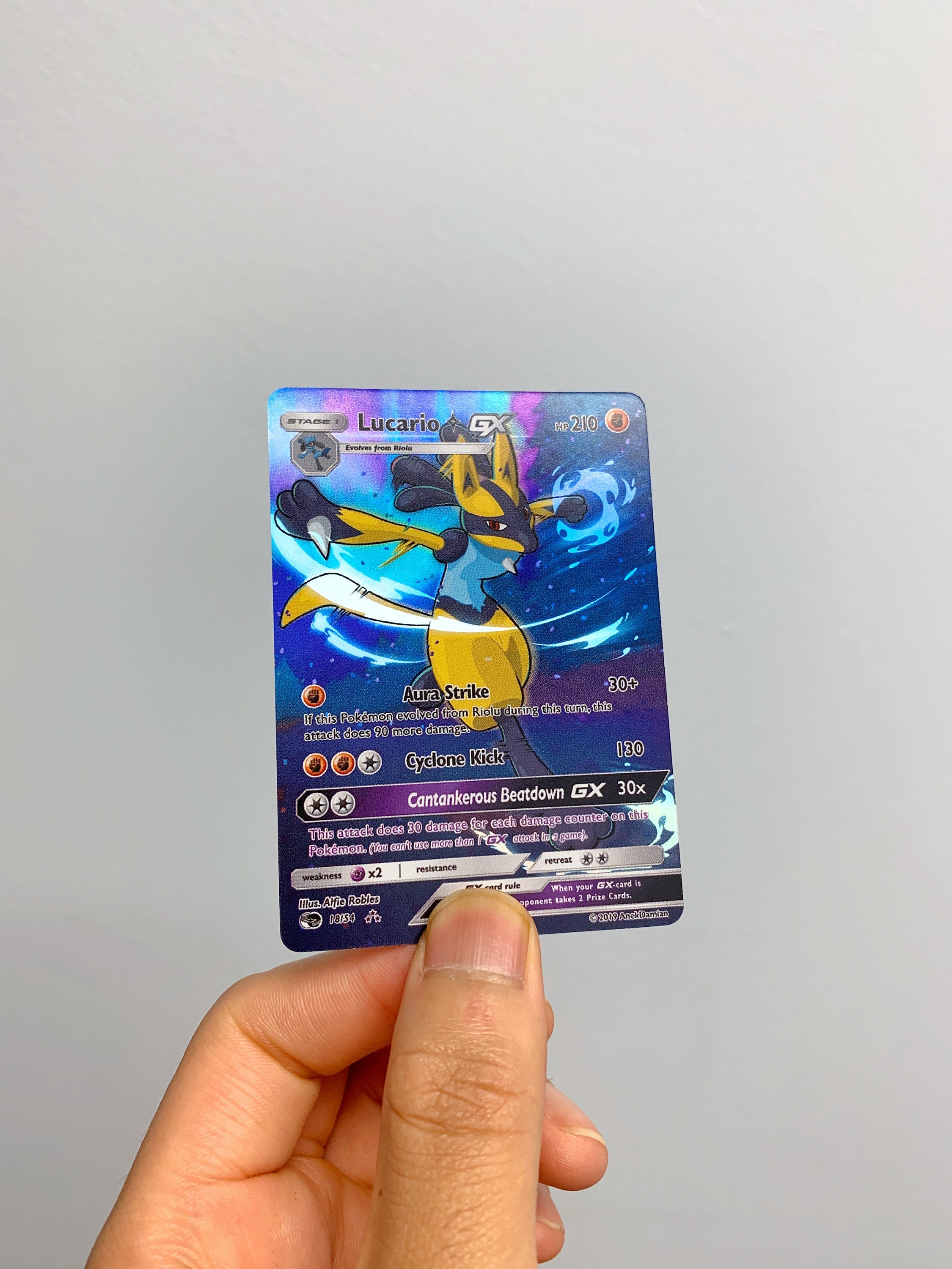 Custom HOLO Shiny Lucario GX Pokemon Card Twin Card 2/2 