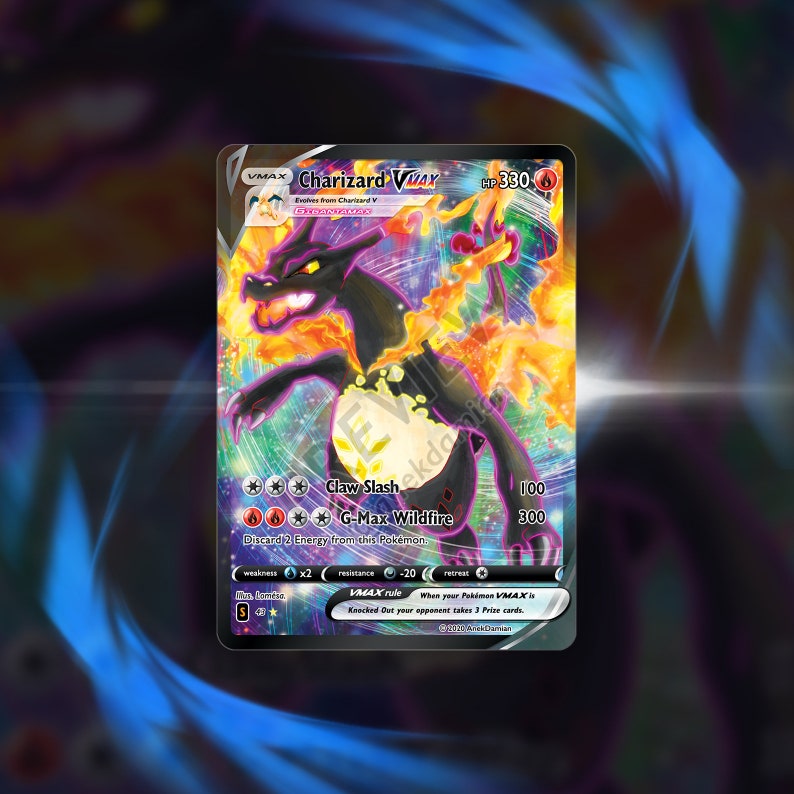 Custom Shiny Charizard VMax Pokemon Holographic Card Lomesart Etsy