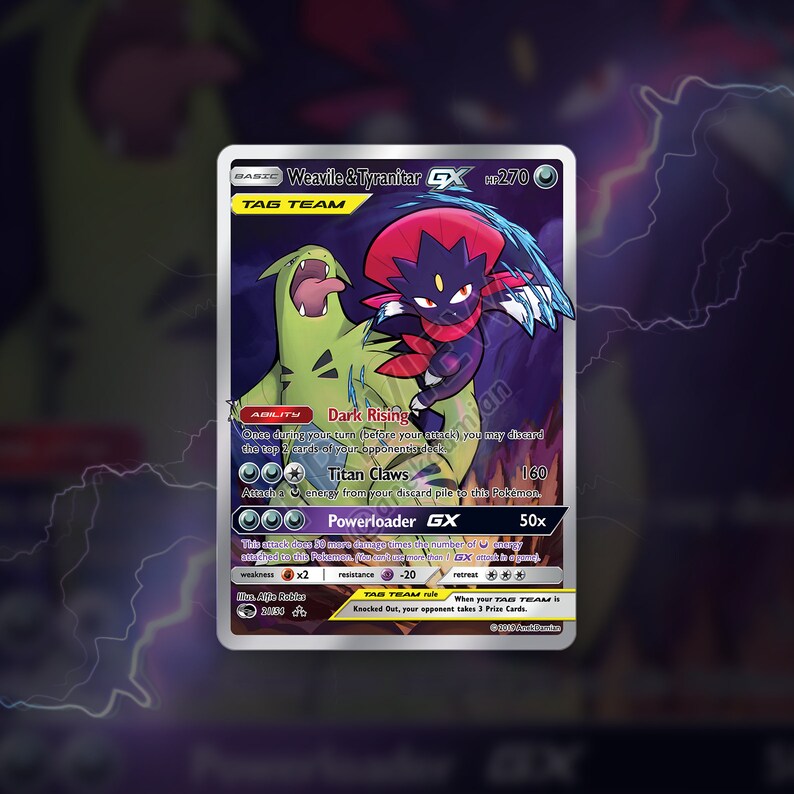 Custom Weavile Tyranitar Tag Team Pokemon Holographic Card Etsy