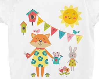 Baby Bodysuit/ Spring/ Bunny/ Fox/ Sunshine/ Flowers/ Infant Bodysuit