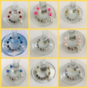 Happy Birthday Wine/Gin Glass Charm (Personalised with Age and Name) 16,18,21,25,30,40,50,60,70. DIY Glass Vinyl Transfers Now Available