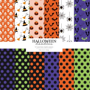 Papier numérique d’Halloween, arrière-plans d’Halloween, papiers de livre de brouillon Trick or Treat, papiers d’Halloween, papiers effrayants, citrouille, ensemble si 12 papiers