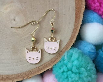 Smitten Kitten Earrings - Cat Earrings - Dangle Earrings - Child Earrings - Children&#39;s jewelry - Little Girl Jewelry - Drop Earrings