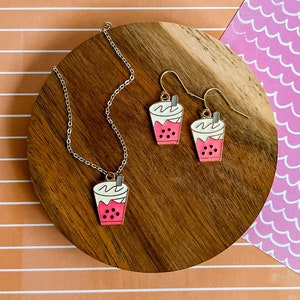 Bubbly Boba Set - Boba Earrings - Boba Jewelry - Boba Necklace - Kid Gift - Girl Gift - Bubble Tea Jewelry -Fun Jewelry -Bubble Tea Necklace
