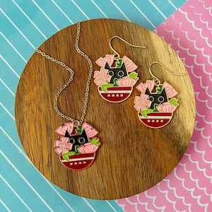 Flower Cat - Cat Necklace - Kid Jewelry - Cat Jewelry -Girl Jewelry - Cat Earrings - Charm Necklace -Girl Gift -Fun Gift -Enamel Pendant