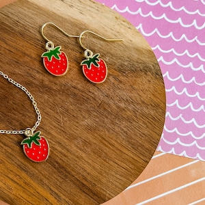 Sassy Strawberry Earrings Strawberry Earrings Dangle Earrings Child Earrings Children's jewelry Little Girl Jewelry Drop Earrings image 2