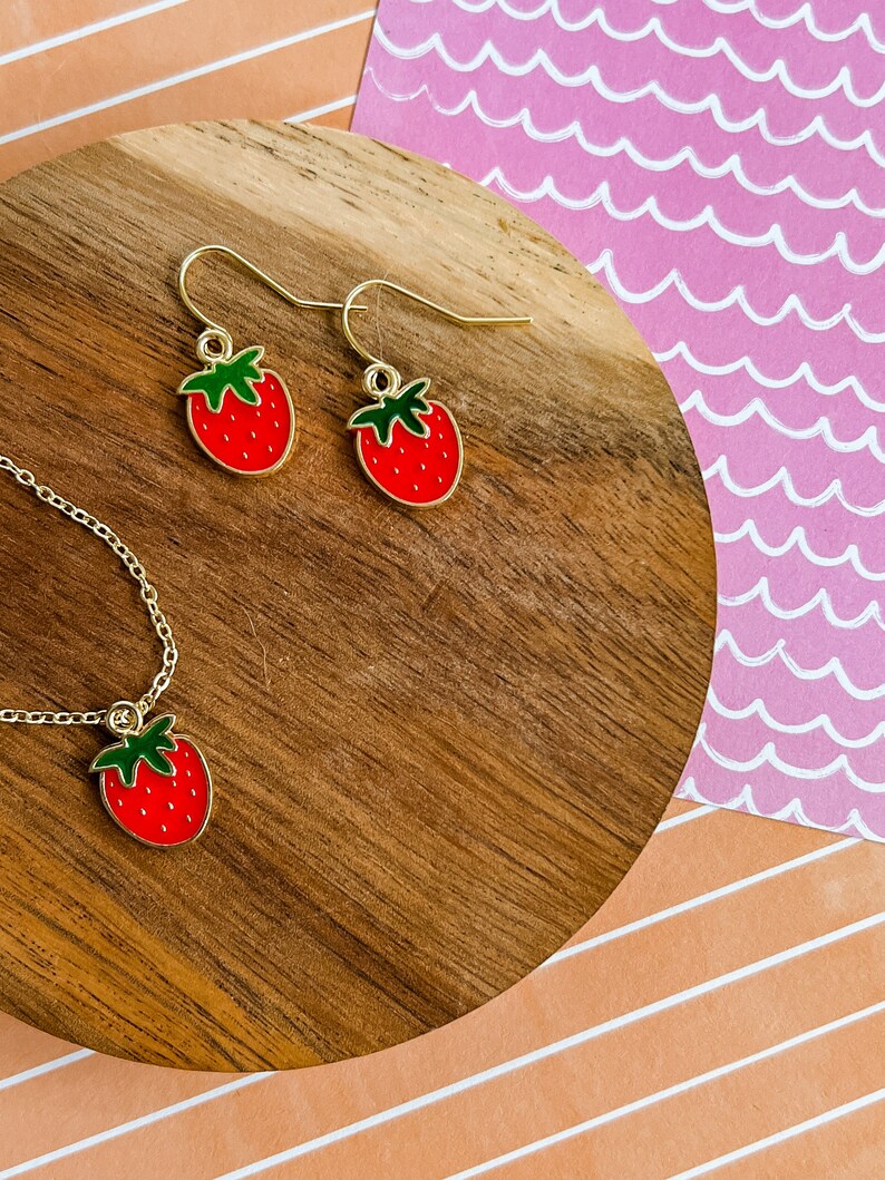 Sassy Strawberry Earrings Strawberry Earrings Dangle Earrings Child Earrings Children's jewelry Little Girl Jewelry Drop Earrings image 2
