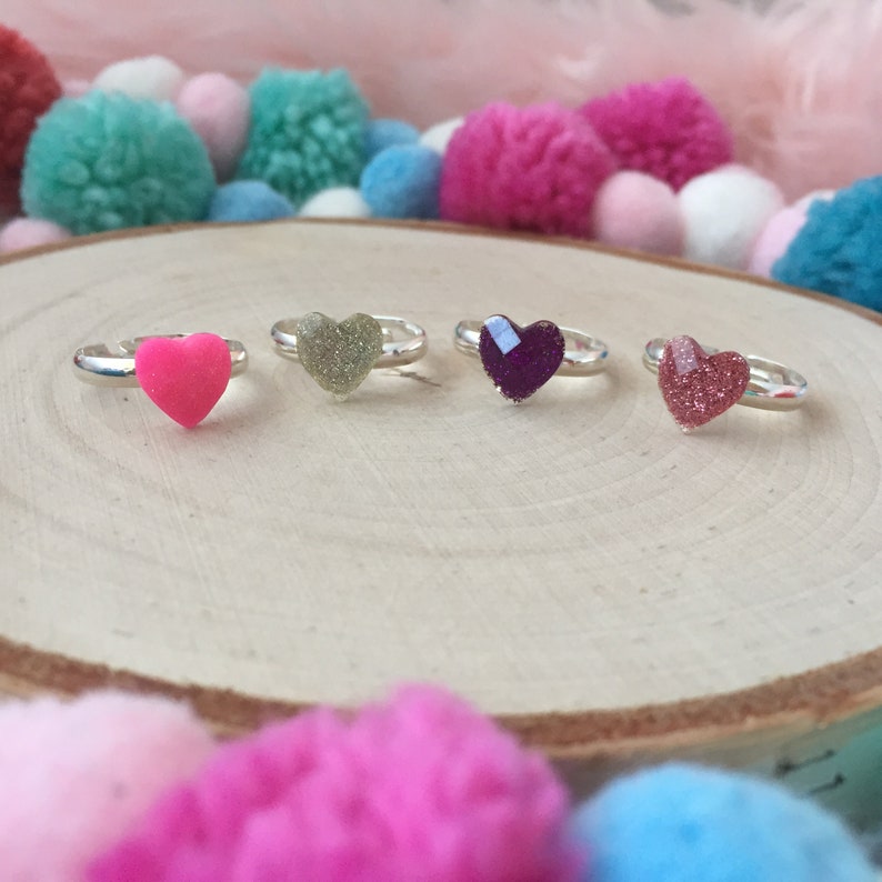 Glitter Heart Ring Kids Ring Heart Jewelry Adjustable Etsy
