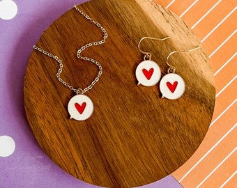 Bubble Heart Necklace - Heart Necklace - Heart Jewelry - Children's Jewelry - Girl Jewelry - Heart Earrings - Charm Necklace - Girl Gift