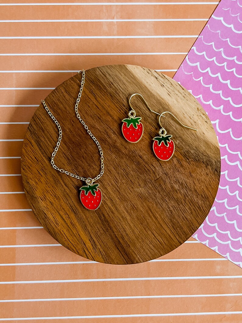 Sassy Strawberry Earrings Strawberry Earrings Dangle Earrings Child Earrings Children's jewelry Little Girl Jewelry Drop Earrings image 1