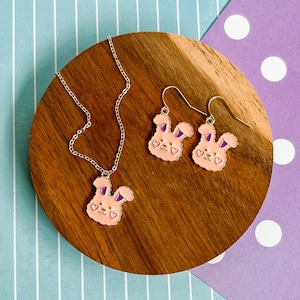 Betty The Bunny Set - Bunny Necklace - Bunny Jewelry - Children&#39;s Jewelry - Girl Jewelry - Bunny Earrings - Charm Necklace - Easter Jewelry