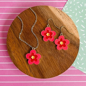 Mod Necklace - Flower Necklace - Flower Earrings - Flower Jewelry - Children&#39;s Jewelry - Girl Jewelry - Nature Jewelry -Charm Necklace