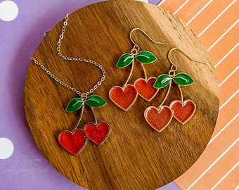Sugar Cherry Love Necklace - Cherry Necklace - Cherry Jewelry - Children's Jewelry - Girl Jewelry - Sweet Jewelry -Charm Necklace -Girl Gift