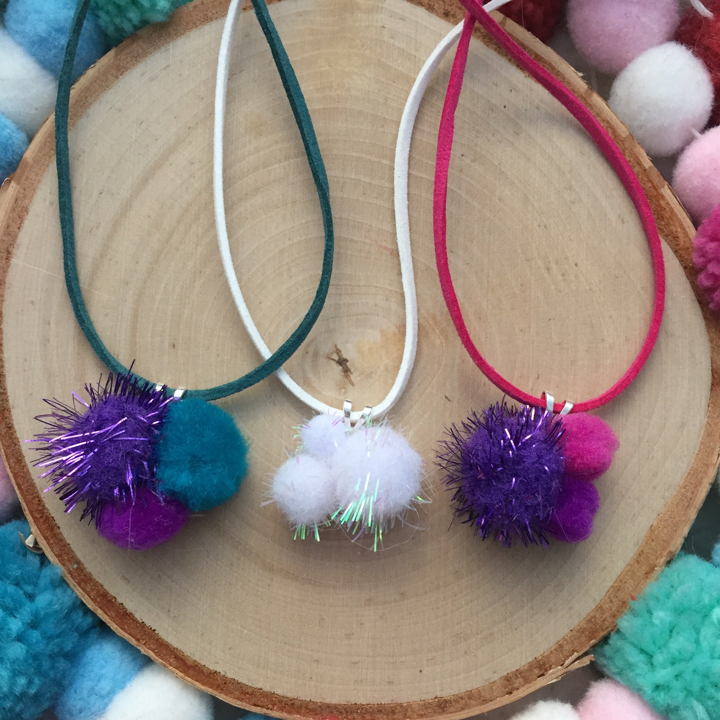 Pom Pom Necklaces Pom Pom Necklace Fun Jewelry Etsy