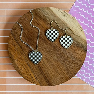 Skater Girl Heart Set - Heart Necklace - Heart Jewelry -Children&#39;s Jewelry -Girl Jewelry - Heart Earrings -Charm Necklace -Girl Gift