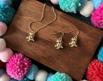 CLEARANCE 50% OFF | Gold Dinosaur Set - Dinosaur Earrings - Dinosaur Jewelry - Dinosaur Necklace - Girl Gift - Fun Jewelry - Dinosaur