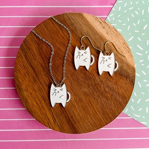 Smelly Cat Set  - Cat Necklace - Cat Jewelry -Children&#39;s Jewelry -Girl Jewelry - Cat Earrings -Charm Necklace -Girl Gift