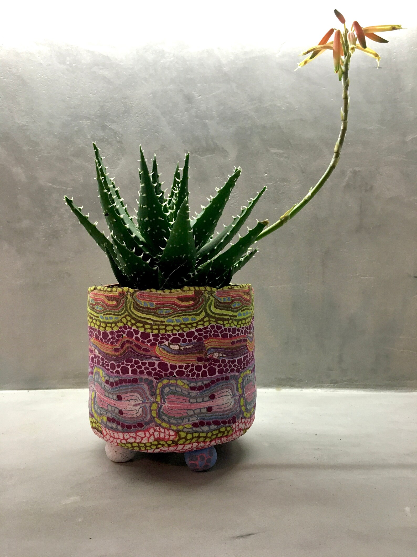 Eclectic planter handmade with Polymer Clay. Raised plant pot Etsy