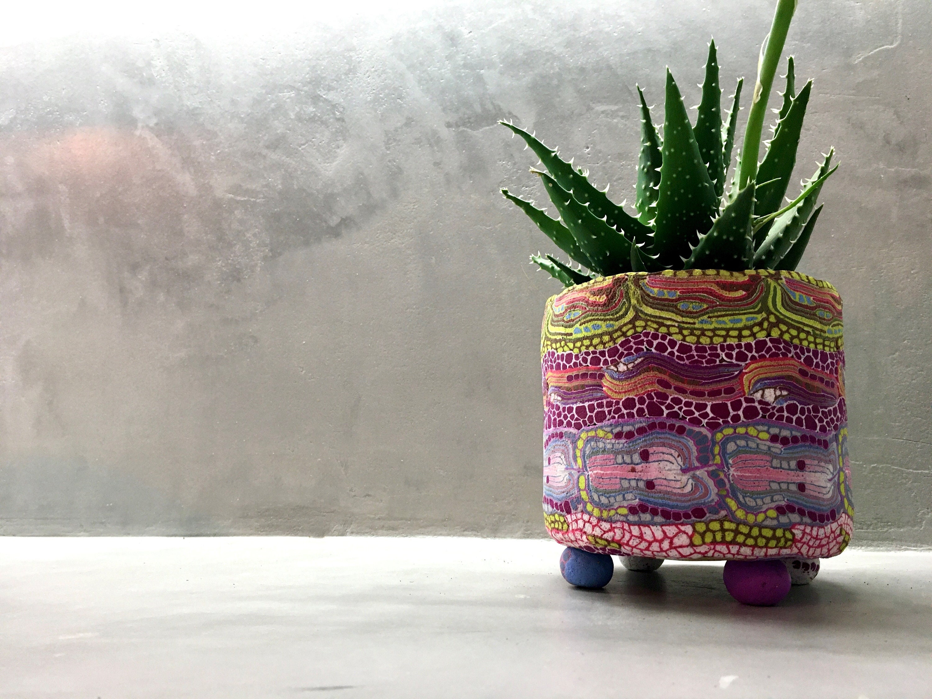 Eclectic planter handmade with Polymer Clay. Raised plant pot Etsy