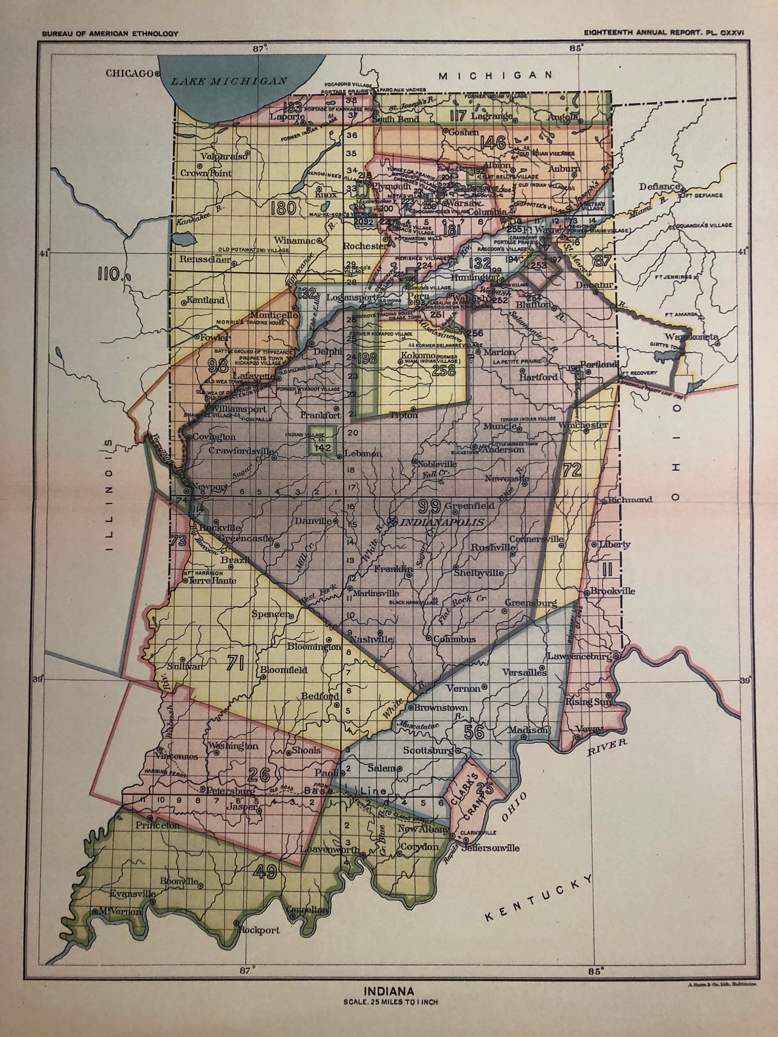 Indian Land Cessions Map of Indiana Etsy