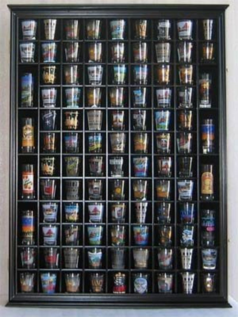 100 Shot Glass Display Case Holder Shadow Box Wall Cabinet ...