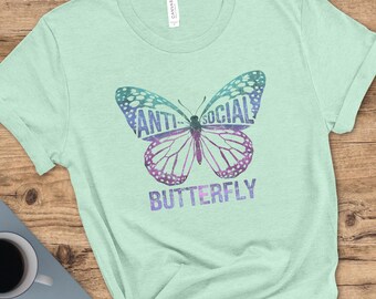 Camiseta Mariposa Antisocial: Divertida camiseta gráfica, top corto, sudadera, regalo para introvertidos, camiseta mariposa colorida