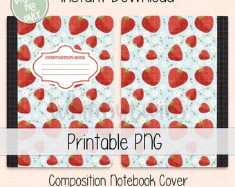 Printable Composition Notebook Cover PNG, custom notebook, hand drawn, back to school, digital file