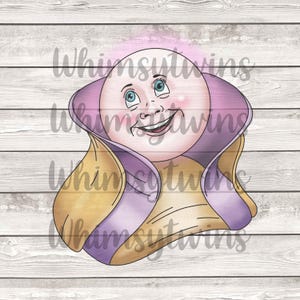 以下が含まれることがあります： 丸いピンク色の顔と青い目をした、笑顔の漫画のようなキャラクターの気まぐれなイラスト。キャラクターは紫と金の衣装を着ており、頭の上にはピンク色のハローがあります。画像には「Whimsytwins」というテキストが重ねられています。