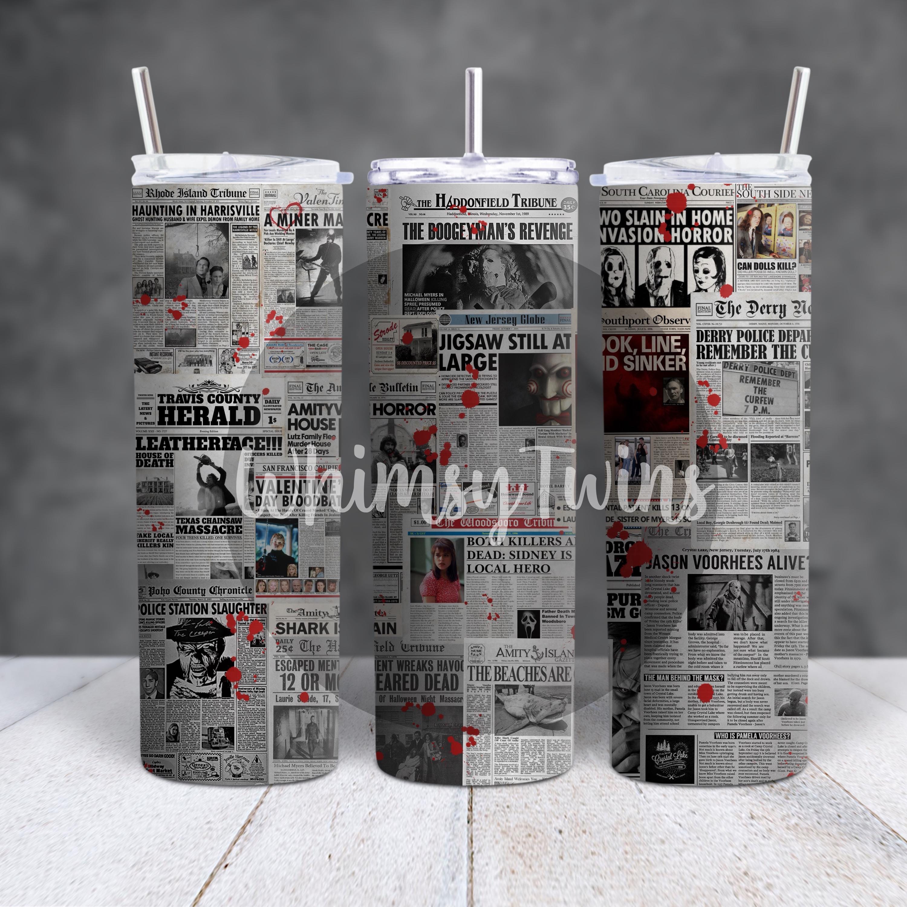 Horror Newspaper Straight Tumbler Wrap, digital download, sublimation, printable