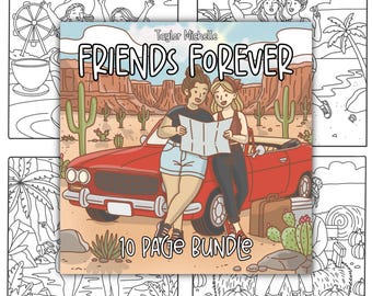 Friends Forever 10 Page Bundle, Digital, Printable, PDF, Coloring Book