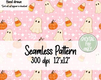 Pink Ghost Pumpkin Candy Corn Seamless Pattern, png, digital download, printable file