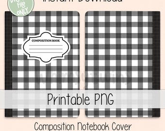 Hand-Drawn Gingham Composition Notebook Cover PNG (Digital Download)