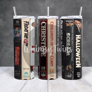 Horror Movies, vhs spines, straight skinny tumbler wrap, sublimation