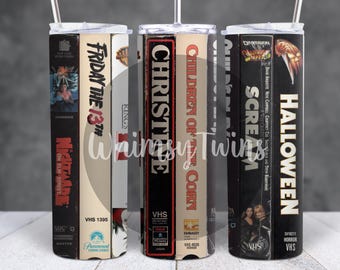 Horror Movies, vhs spines, straight skinny tumbler wrap, sublimation