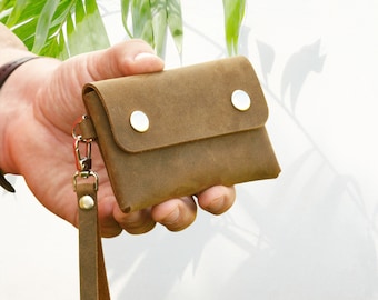 Portatarjetas de cuero desgastado minimalista para hombres, billetera portatarjetas, portatarjetas de crédito, billetera de cuero marrón, billetera de bolsillo frontal