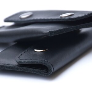 Cartera pequeña de cuero con llavero para hombre, Cartera negra para tarjetas de crédito con, Cartera sencilla con llavero, Cartera con bolsillo frontal imagen 8