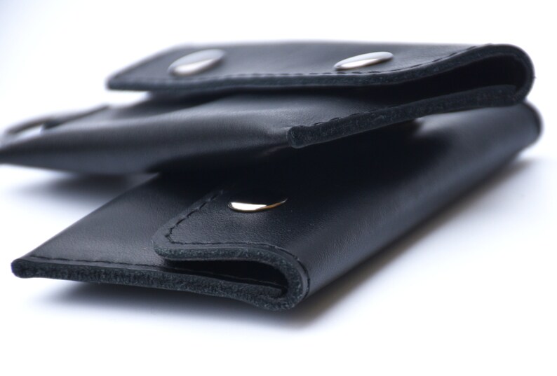 Cartera pequeña de cuero con llavero para hombre, Cartera negra para tarjetas de crédito con, Cartera sencilla con llavero, Cartera con bolsillo frontal imagen 8