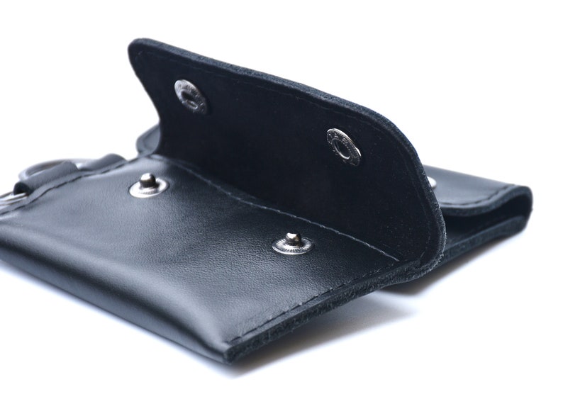 Cartera pequeña de cuero con llavero para hombre, Cartera negra para tarjetas de crédito con, Cartera sencilla con llavero, Cartera con bolsillo frontal imagen 9