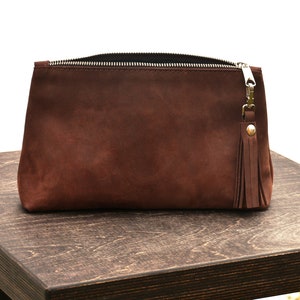 Trousse de toilette Crazy Horse marron femme pour rangement cosmétique, Trousse maquillage cuir, Trousse Dopp femme, Trousse beauté femme, Pochette maquillage cuir marron