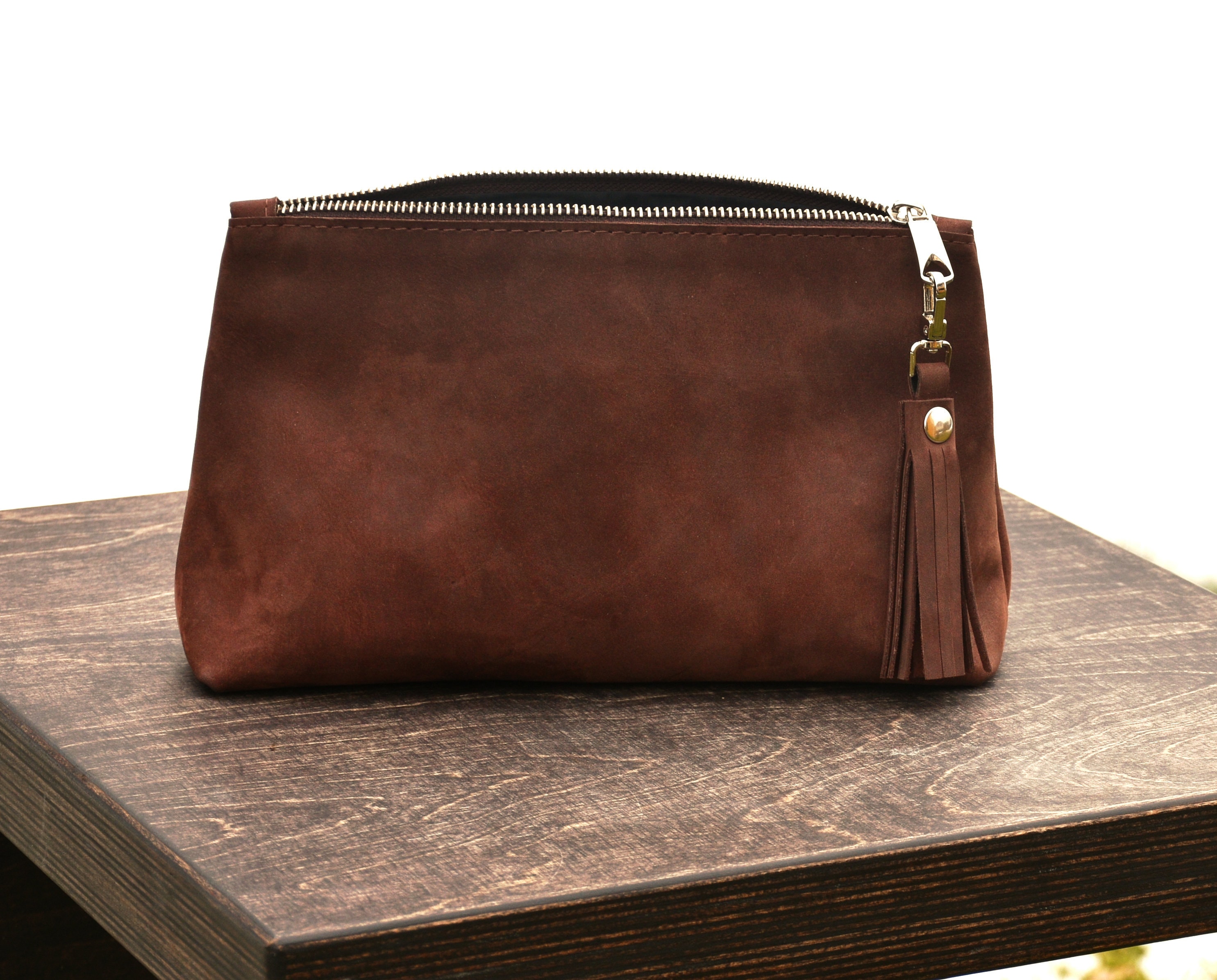 Leather Lunar Makeup / Toiletry Bag - Crazy Horse Brown