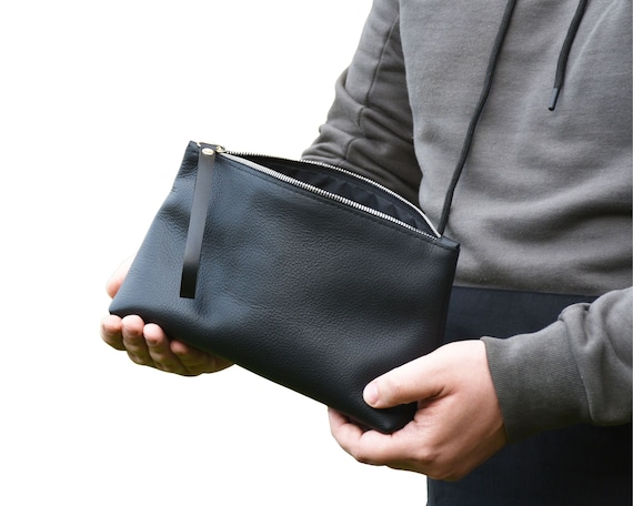 Black Mini Leather Cosmetic Storage Bag for Men, Small Men's