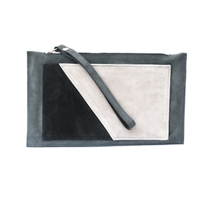 Bolso clutch para señoras de ante gris con correa de muñeca, clutch de bolso de cuero gris cremallera para mujer, mini bolsos clutch con cremallera para la noche