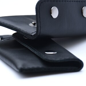 Cartera pequeña de cuero con llavero para hombre, Cartera negra para tarjetas de crédito con, Cartera sencilla con llavero, Cartera con bolsillo frontal imagen 7