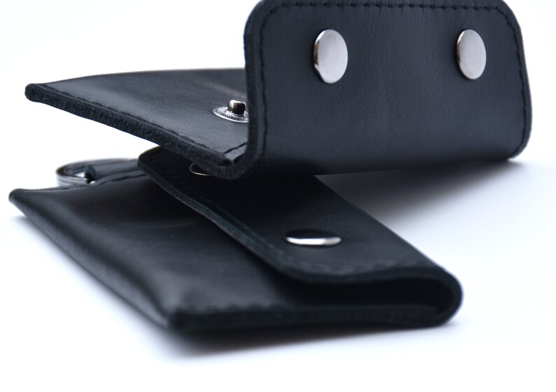 Cartera pequeña de cuero con llavero para hombre, Cartera negra para tarjetas de crédito con, Cartera sencilla con llavero, Cartera con bolsillo frontal imagen 7