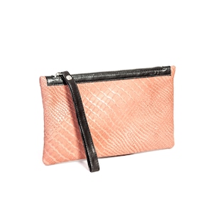 Bolso clutch cocodrilo con correa de muñeca para la noche, mini bolso clutch de cuero para mujer, pequeños bolsos clutch minimalistas con cremallera para damas