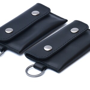 Cartera pequeña de cuero con llavero para hombre, Cartera negra para tarjetas de crédito con, Cartera sencilla con llavero, Cartera con bolsillo frontal imagen 4