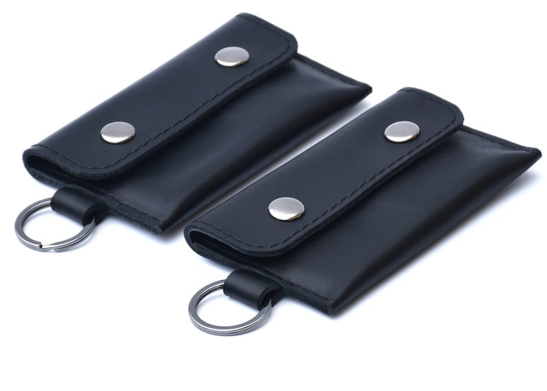 Cartera pequeña de cuero con llavero para hombre, Cartera negra para tarjetas de crédito con, Cartera sencilla con llavero, Cartera con bolsillo frontal imagen 4