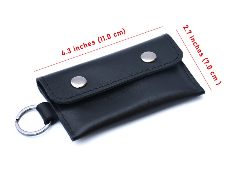 Cartera pequeña de cuero con llavero para hombre, Cartera negra para tarjetas de crédito con, Cartera sencilla con llavero, Cartera con bolsillo frontal imagen 5