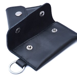 Cartera pequeña de cuero con llavero para hombre, Cartera negra para tarjetas de crédito con, Cartera sencilla con llavero, Cartera con bolsillo frontal imagen 6
